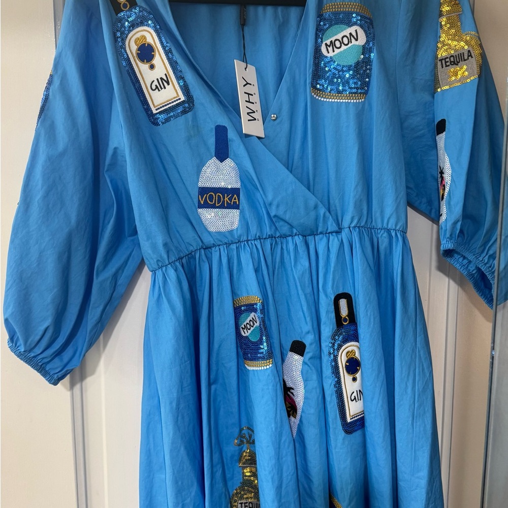Blue Sequin Appliqué Mini Dress